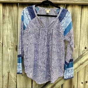 Lucky Brand Blue and White Peasant V-Necked Blouse